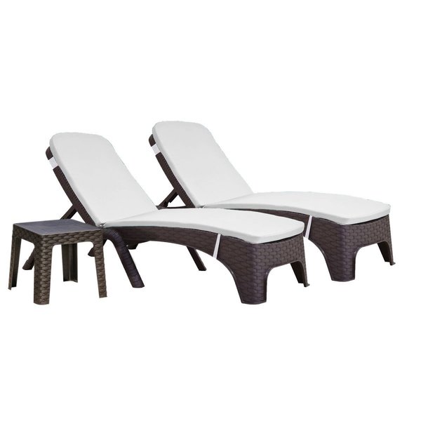 Rainbow Outdoor Roma 3-Piece Chaise Lounger Set w/cushion-Brown RBO-ROMA-BRW-3CL-CUSH-CRM